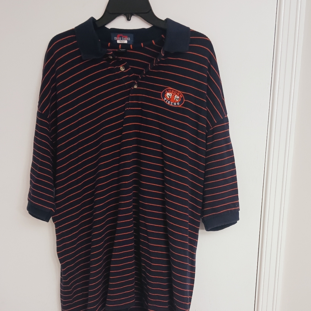 Navy and Orange Vintage Auburn Tigers Striped Polo Shirt